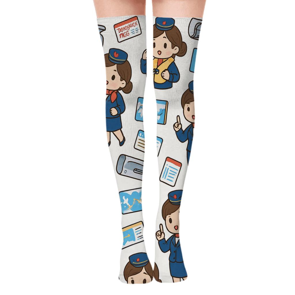 Runway Route Mosaic With Sky Flight Attendant soft everyday over-the-knee socks