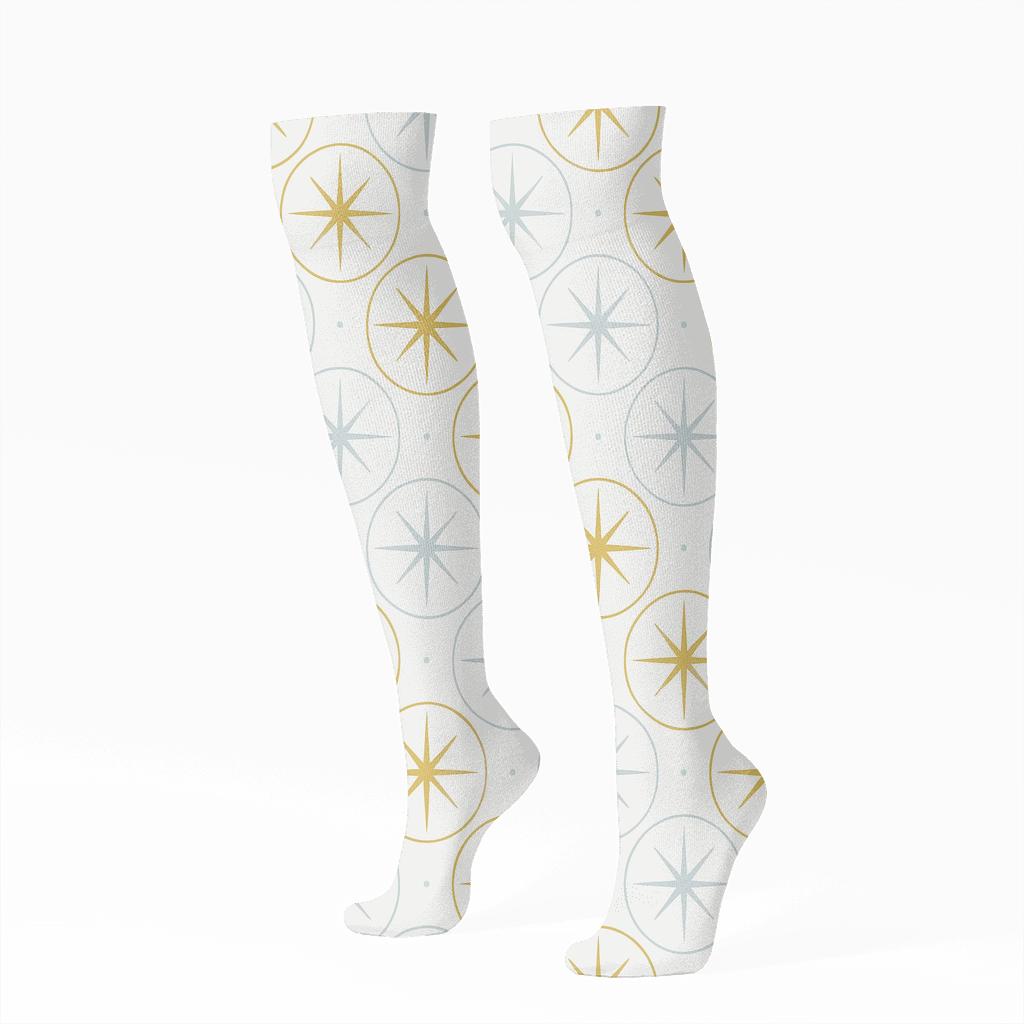 Celestial Medallion Grid With Star Of Bethlehem designer print knee-high socks