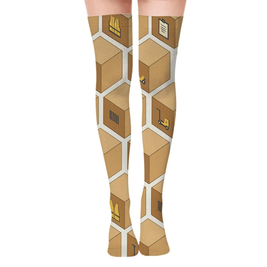 Stacked Box Geometry With Warehouse Worker Icons custom over-the-knee socks