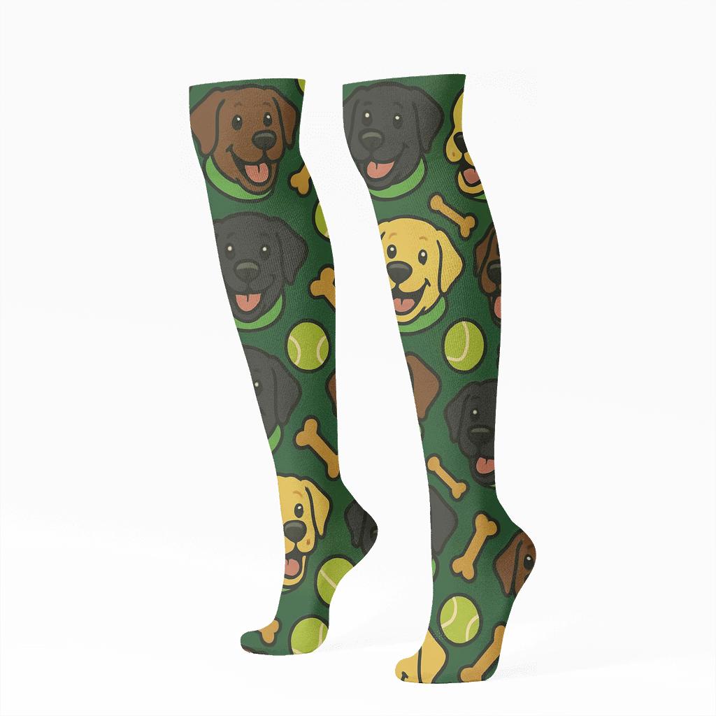 Labrador Retriever Park Tennis Ball Grid comfortable cotton knee-high socks