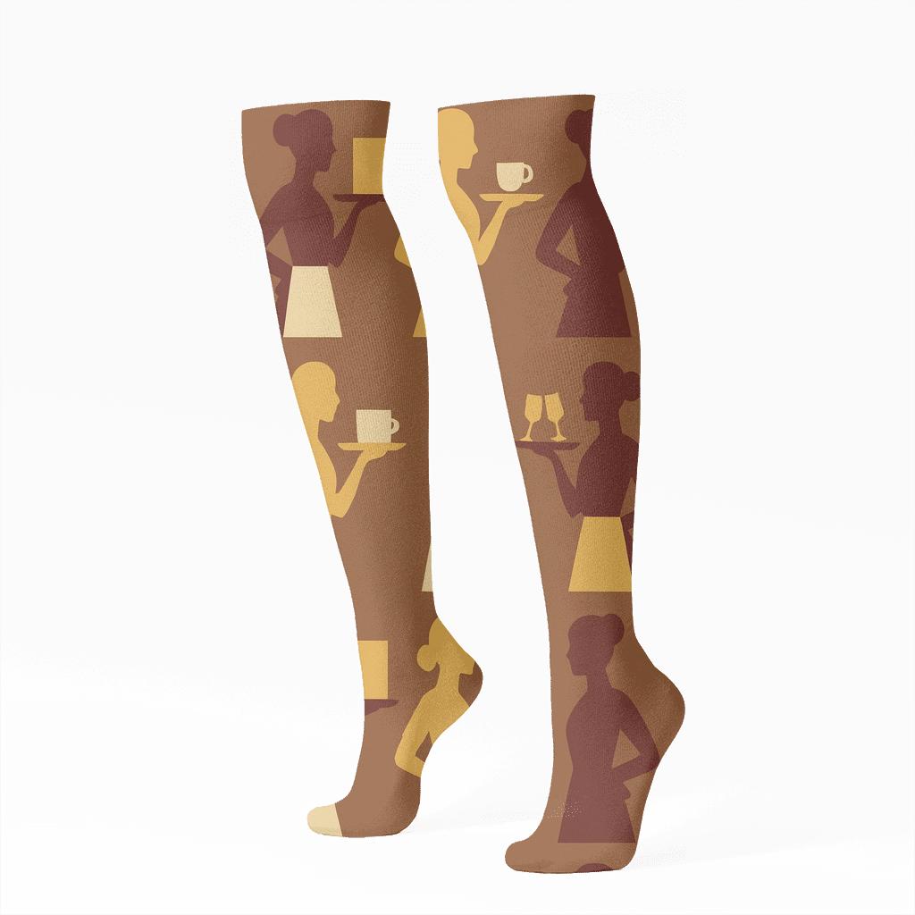 Waitress-Inspired Star Table Grid premium sports knee-high socks