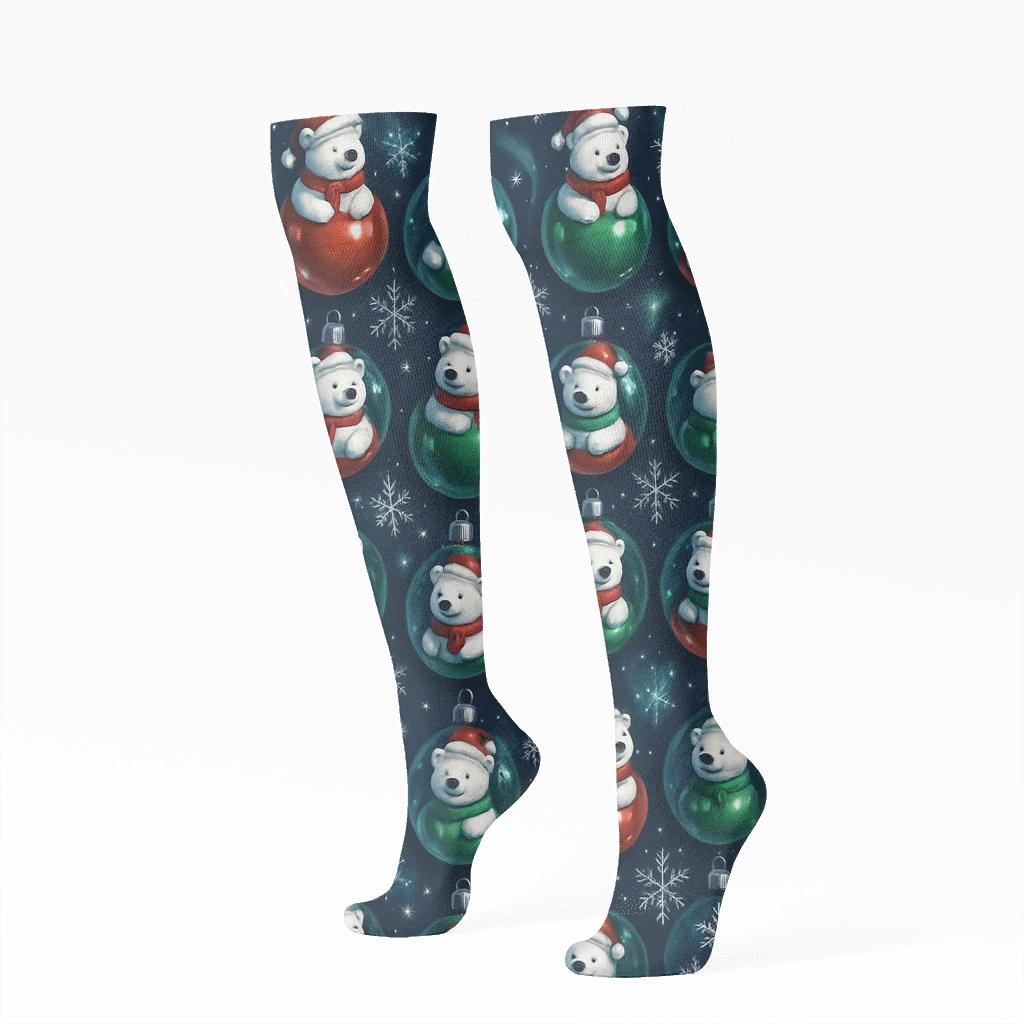 Midnight Polar Bear Ornament Constellation unique graphic knee-high socks
