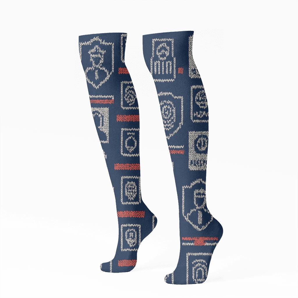 Immigration Officer Knit Grid Emblem stylish athletic knee-high socks