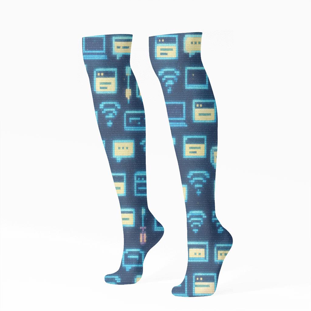 Pixel Nebula Support Grid For It Support Specialist personalized knee-high socks