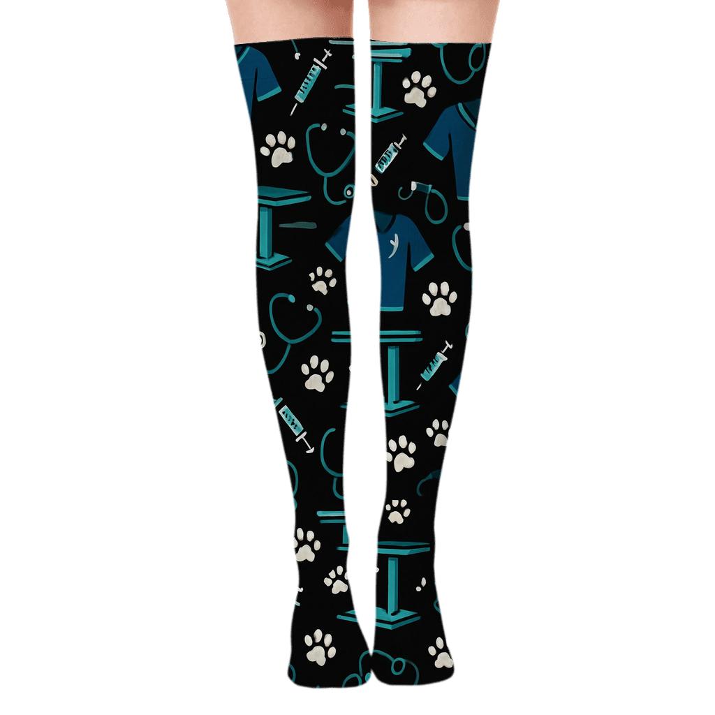 Veterinary Technician Starry Clinic Paw Tessellation soft everyday over-the-knee socks