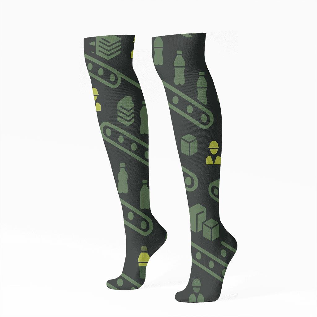 Conveyor Rhythm Pattern Recycling Plant Worker Edition custom knee-high socks