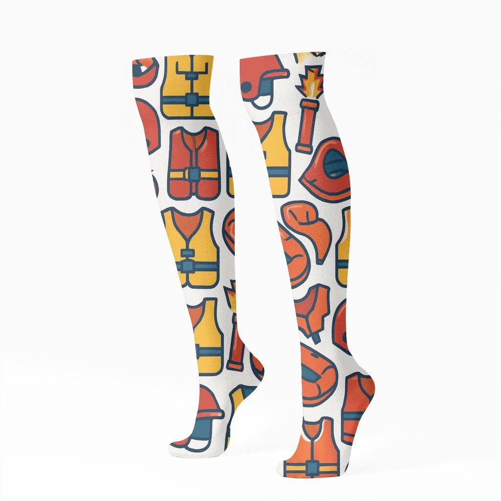 Tidal Beacon Grid With Search And Rescue Worker Icons personalized knee-high socks