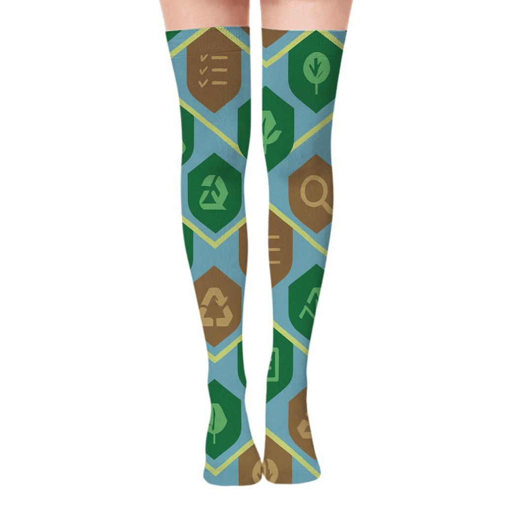 Environmental Inspector Badge Chevron Array designer print over-the-knee socks