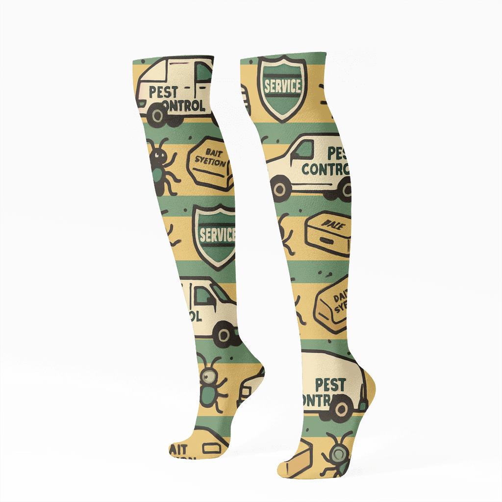 Service Van Parade With Pest Control Technician Icons premium sports knee-high socks