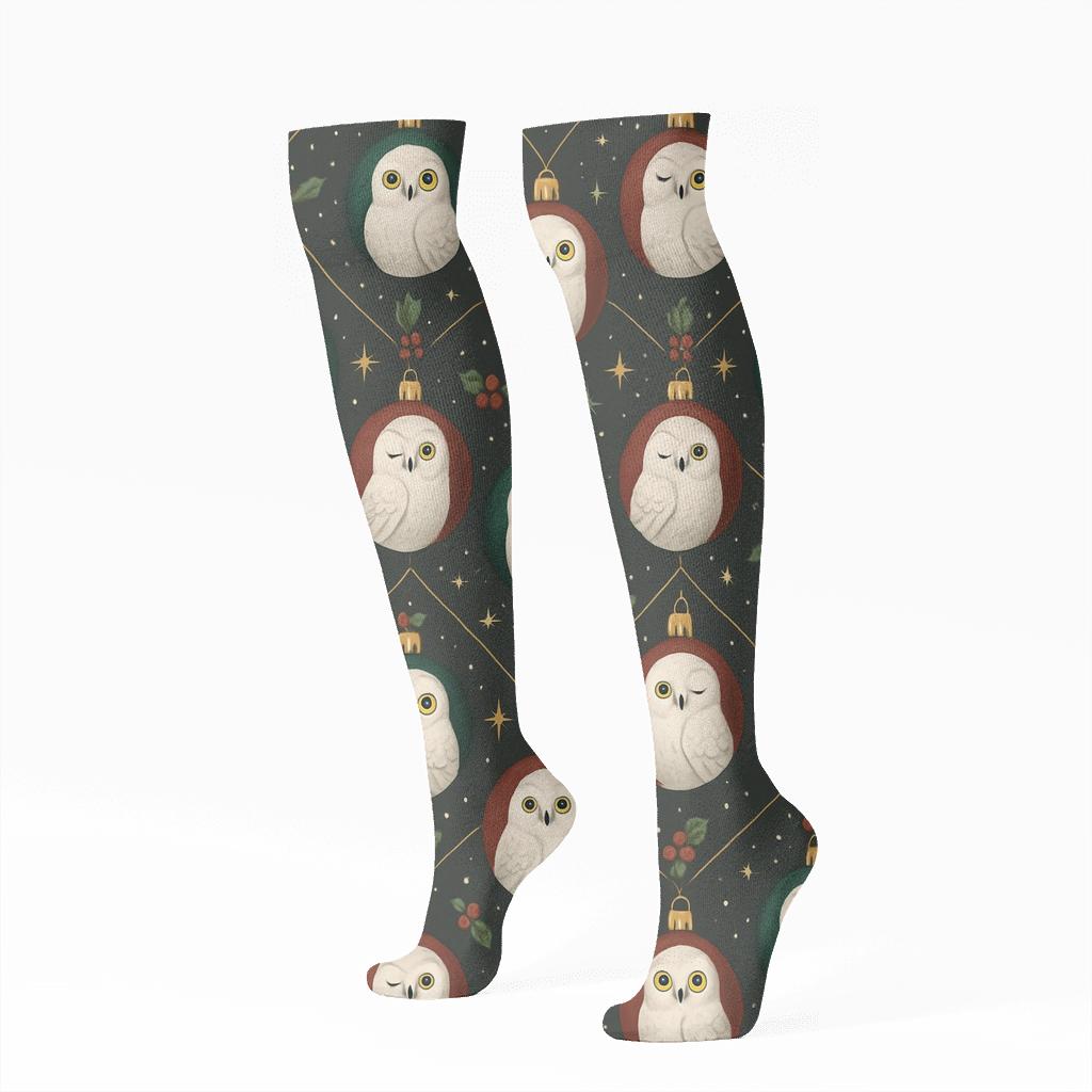 Snow Owl Bauble Lattice stylish athletic knee-high socks