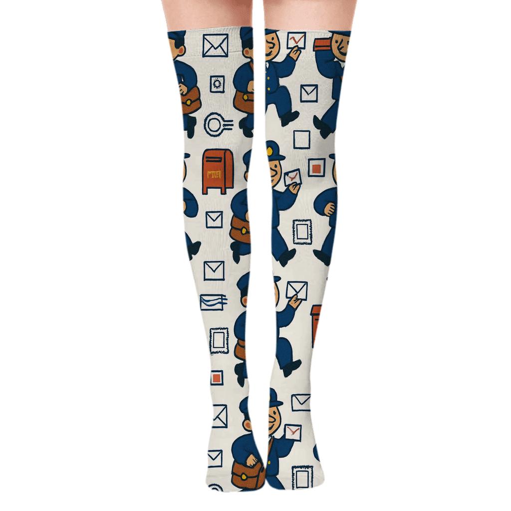 Parcel Parade With Postal Worker Rhythm Grid stylish fashion over-the-knee socks
