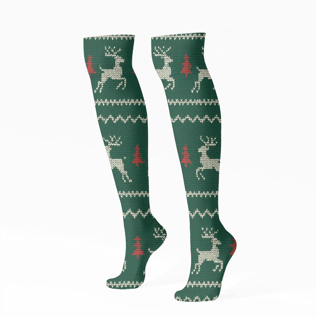 Reindeer Knit Texture Holiday Edition stylish athletic knee-high socks
