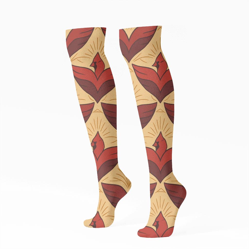 Solar Cardinal Wing Chevron On Warm Beige unique graphic knee-high socks