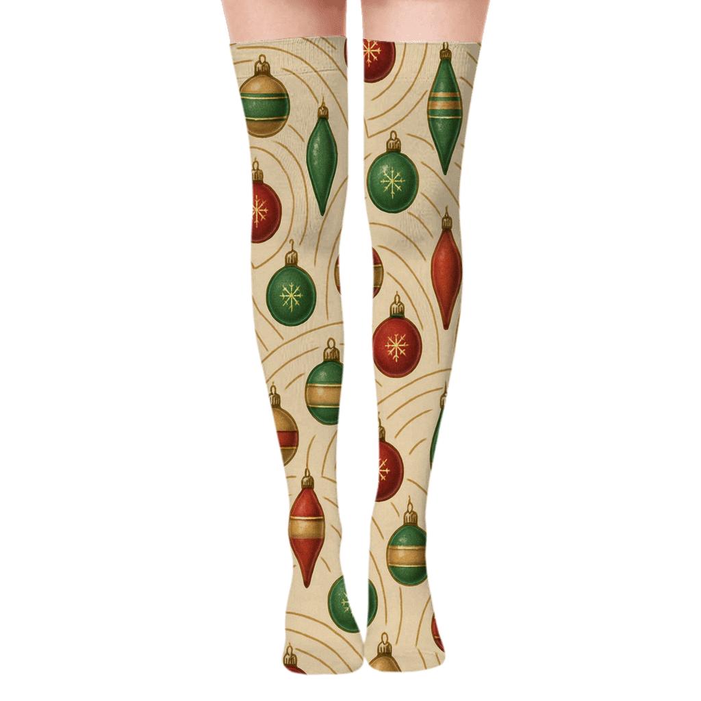 Vintage Christmas Bauble Orbit Bands custom over-the-knee socks