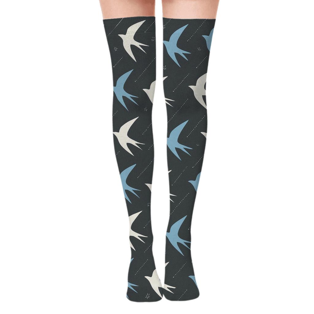 Meteor Trail Swallow Tracks On Slate Gray premium cozy over-the-knee socks