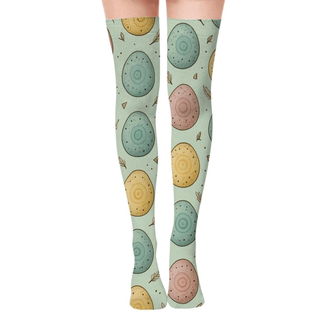 Galactic Finch Egg Scatter On Pastel Mint trendy patterned over-the-knee socks