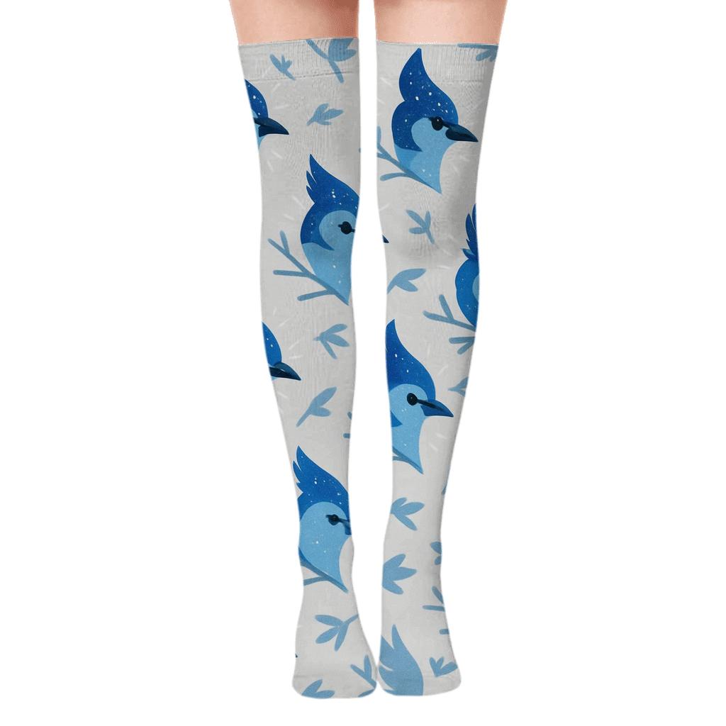 Starlit Blue Jay Crest Scatter On Soft Light Gray soft everyday over-the-knee socks