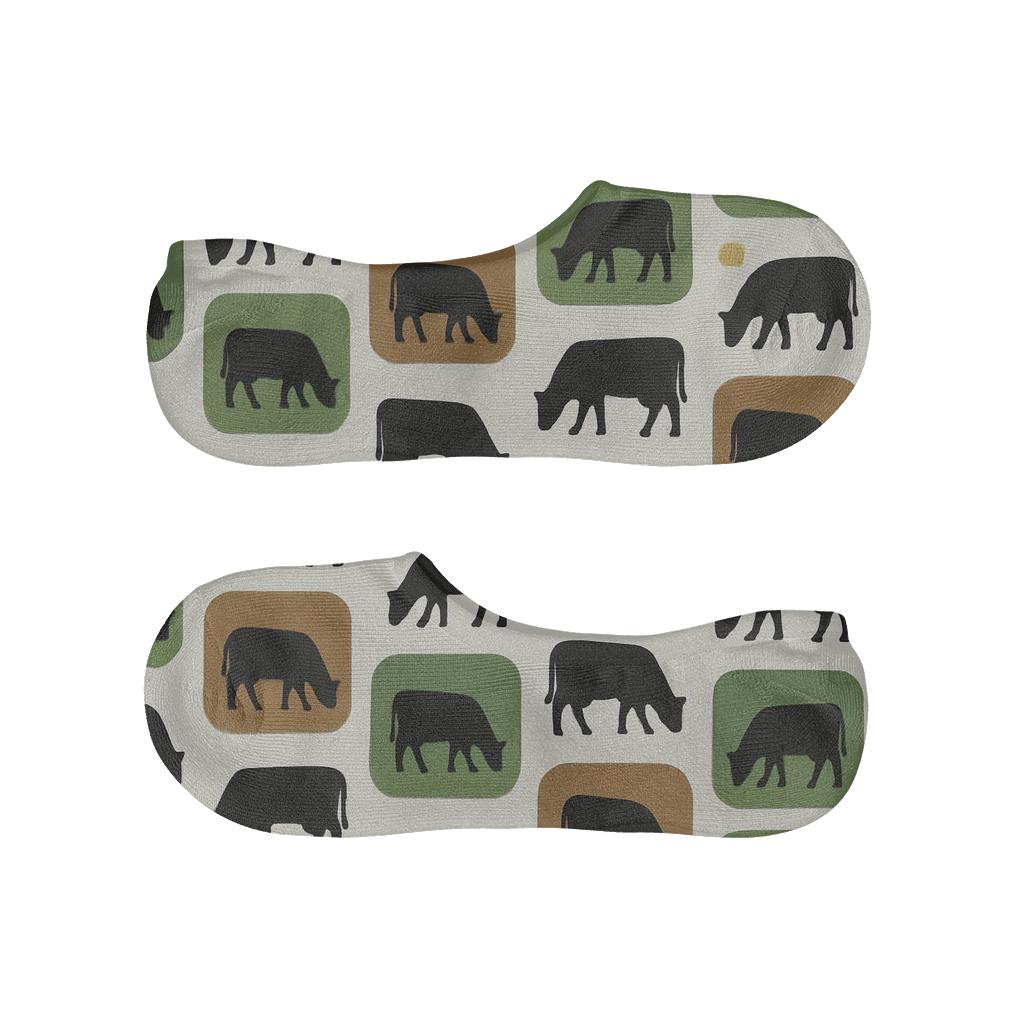 Pasture Mosaic With Cow Silhouettes soft cotton no-show socks