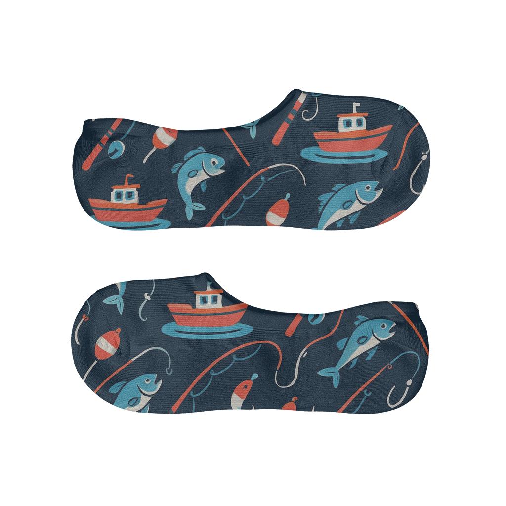 River Boat Fisher Mosaic Night Tide personalized no-show socks