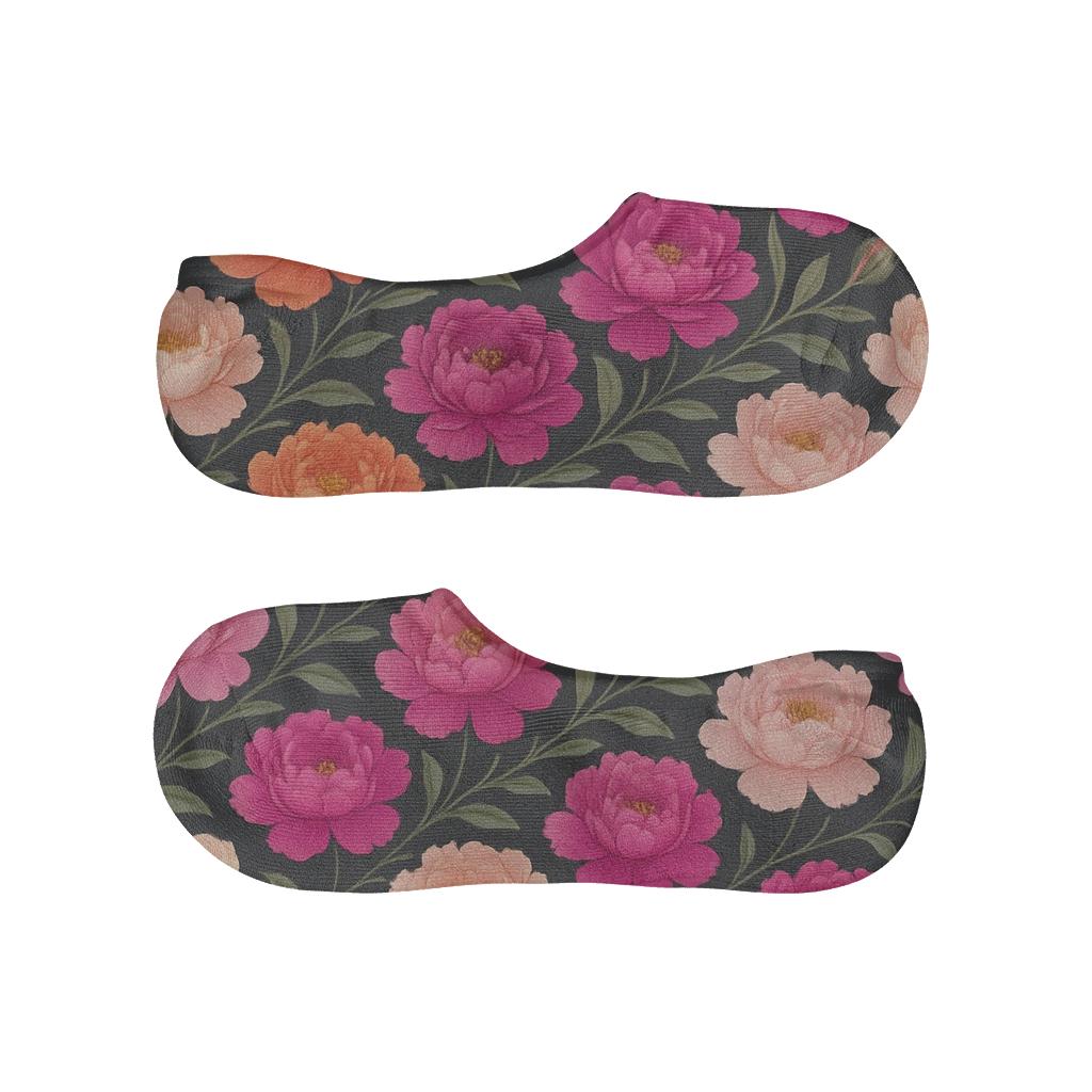 Sunset Peony Wave On Deep Charcoal comfortable low-cut socks