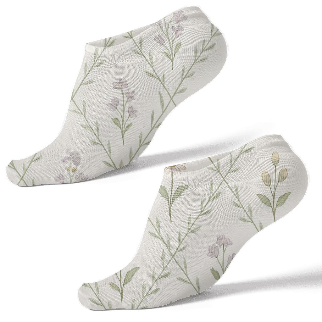Wildflower Herbarium Lattice On Soft Ivory custom ankle socks