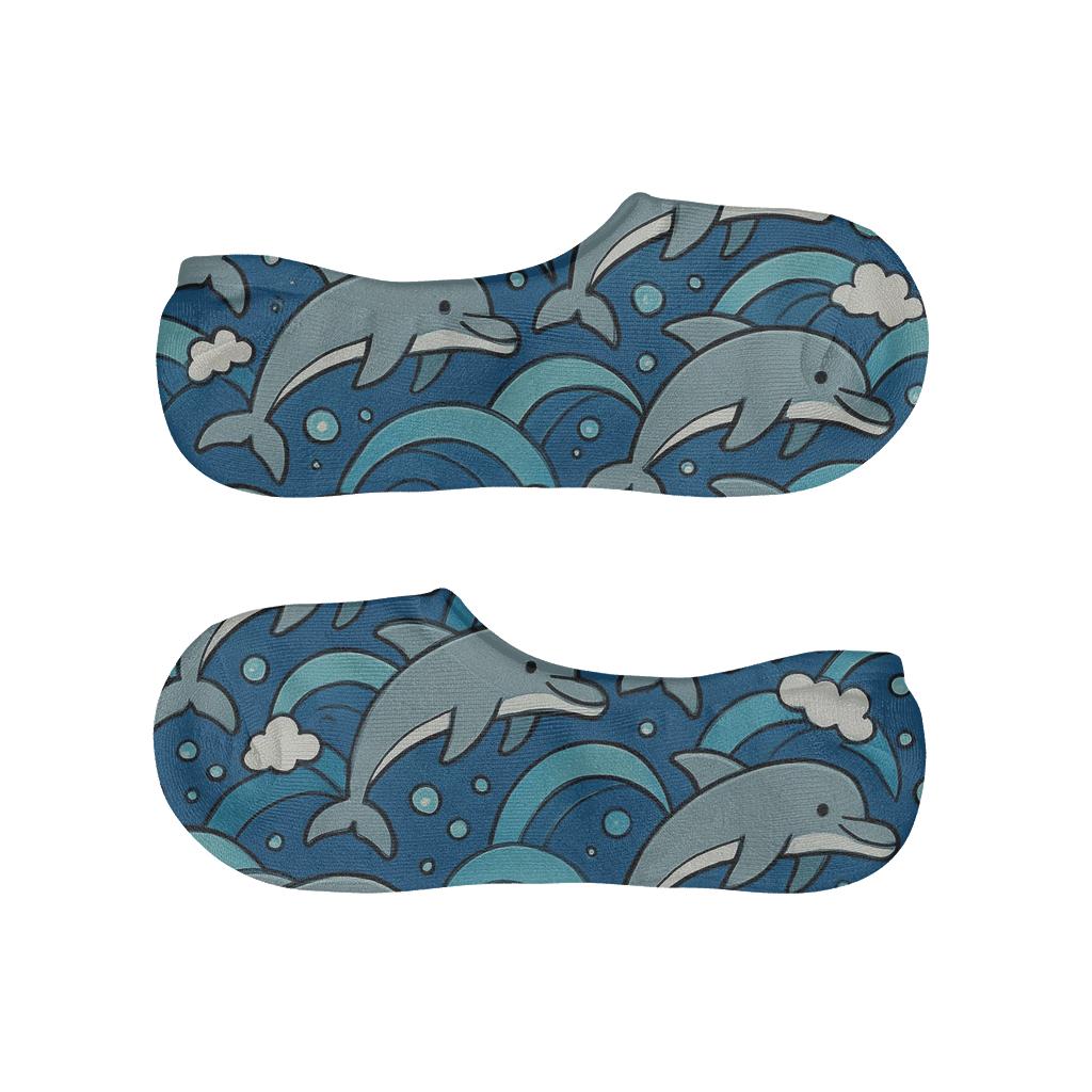 Dolphin Pod Wave Tessellation Pattern anti-slip no-show socks