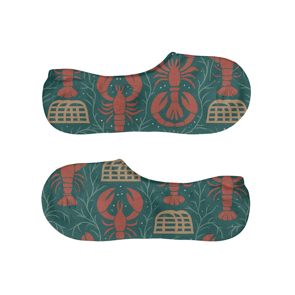 Lobster Crown Mirage On Deep Teal low cut no-show socks