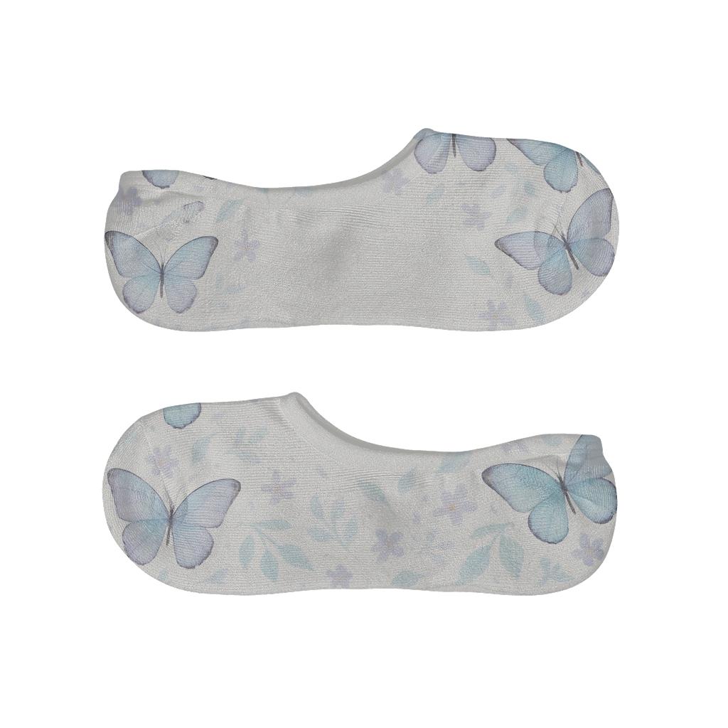 Pastel Blue Morpho Garden Border On White anti-slip no-show socks