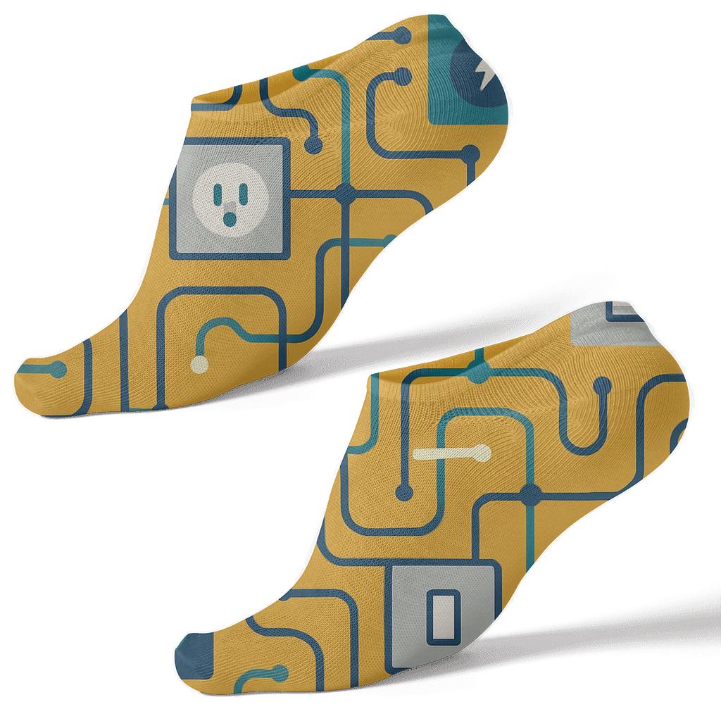 Circuit Grid Tiles Electrician Edition designer print ankle socks