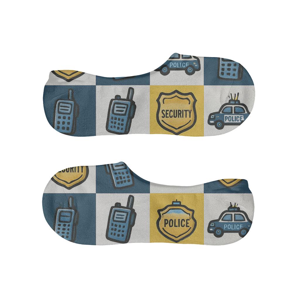 Patrol Grid With Security Guard Motifs designer printed no-show socks