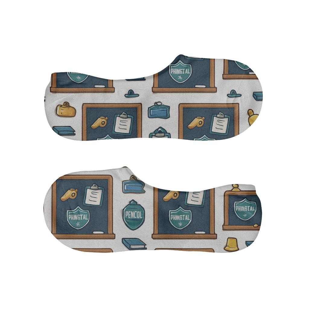 Chalkboard Grid With School Principal Icons designer print no-show socks