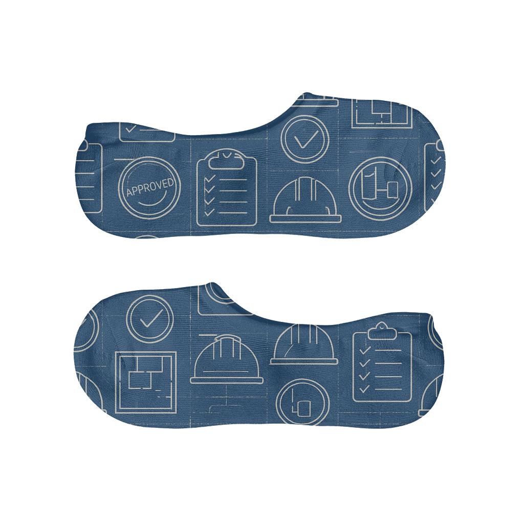 Building Inspector Blueprint Bandscape designer print no-show socks