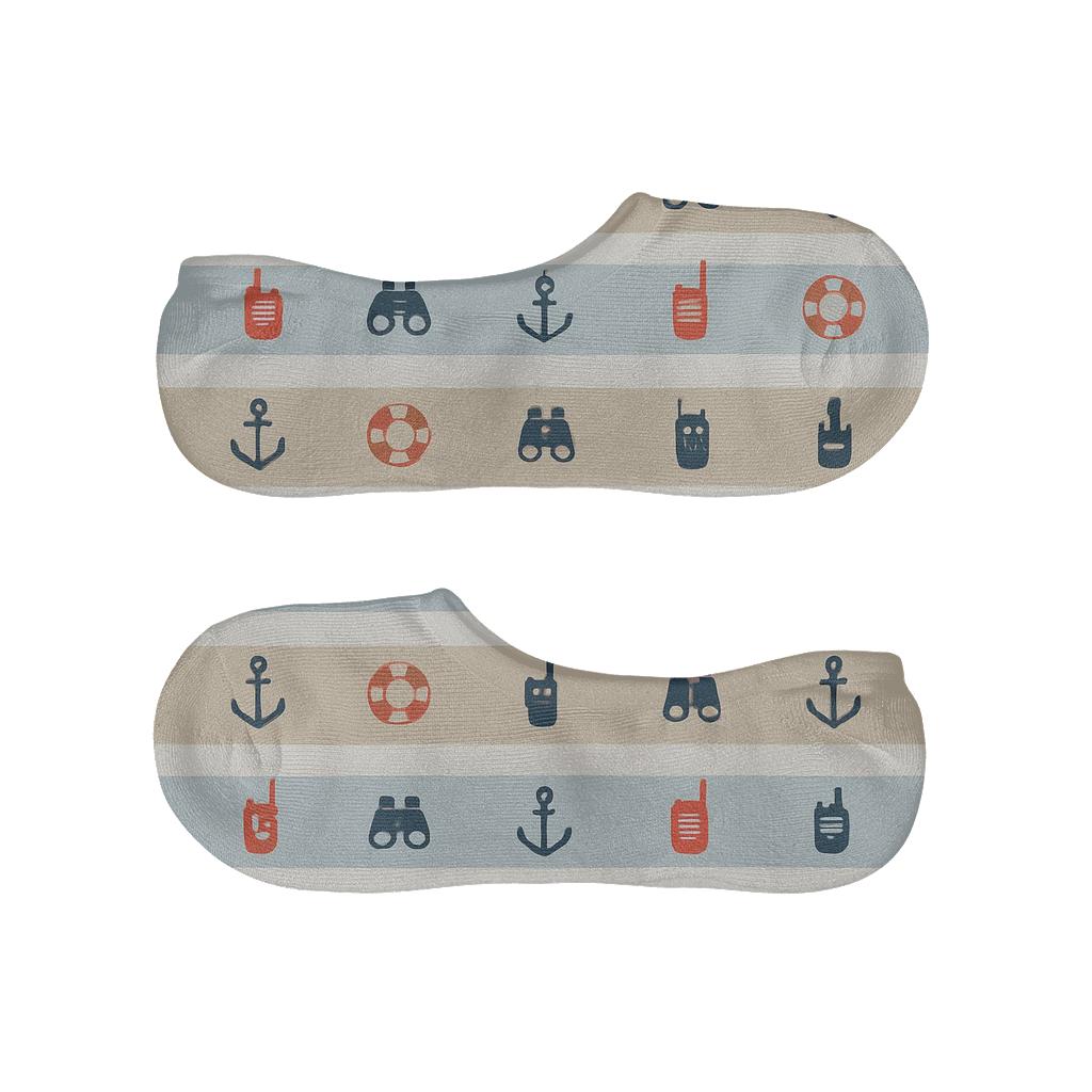 Signal Buoy Stripe With Nautical Icons Coast Guard Officer Edition low cut no-show socks