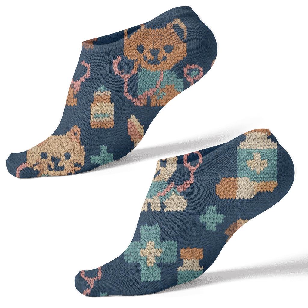 Veterinary Technician Knitted Clinic Critter Grid unique graphic ankle socks