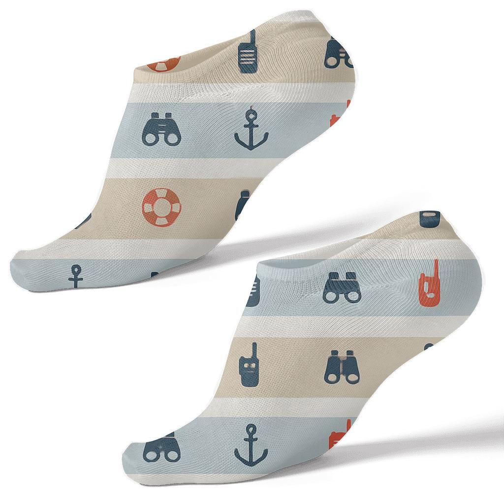 Signal Buoy Stripe With Nautical Icons Coast Guard Officer Edition designer print ankle socks