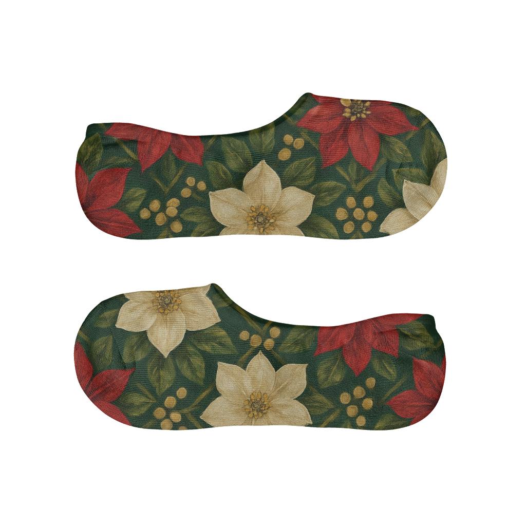 Crimson Poinsettia Star Lattice custom no-show socks