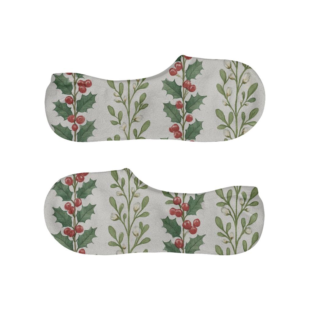Evergreen Holly Garland Stripe breathable seamless no-show sockscustom no-show socks