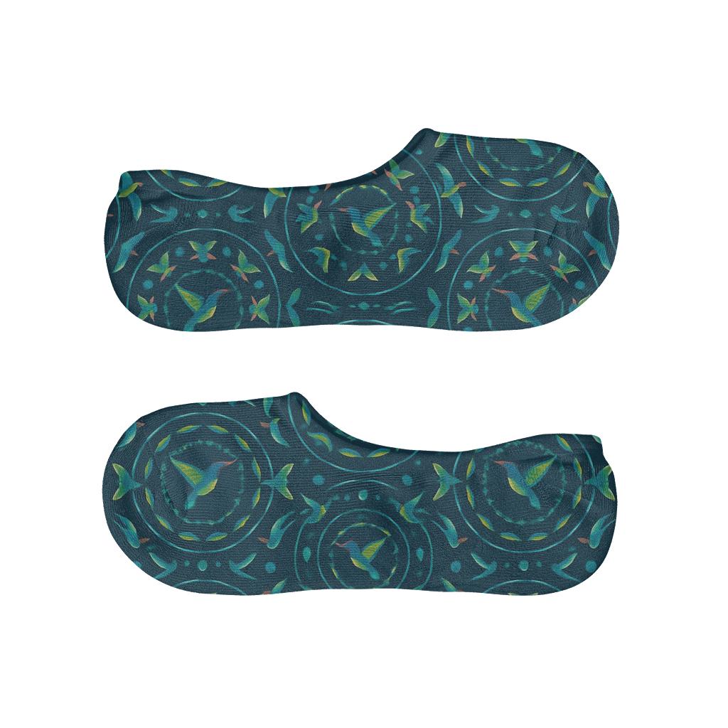 Hummingbird Orbit Ring Pattern On Teal Field breathable seamless no-show sockscustom no-show socks