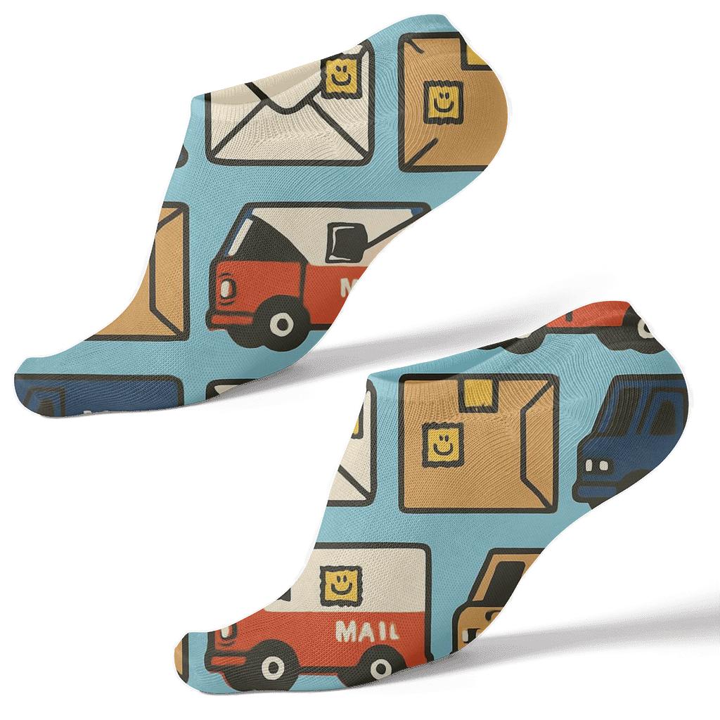 Mail Carrier Route Parade Stamp Grid unique graphic ankle socks