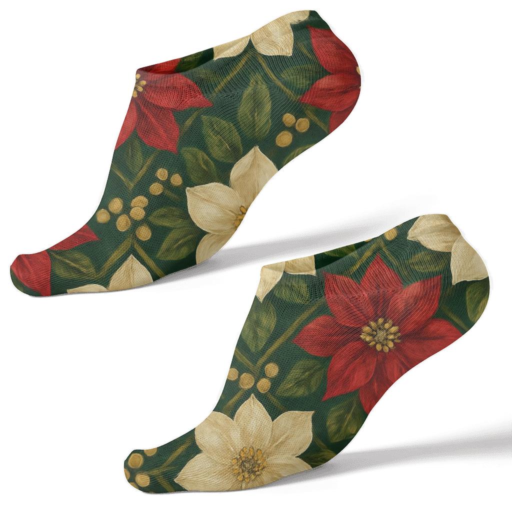 Crimson Poinsettia Star Lattice unique graphic ankle socks