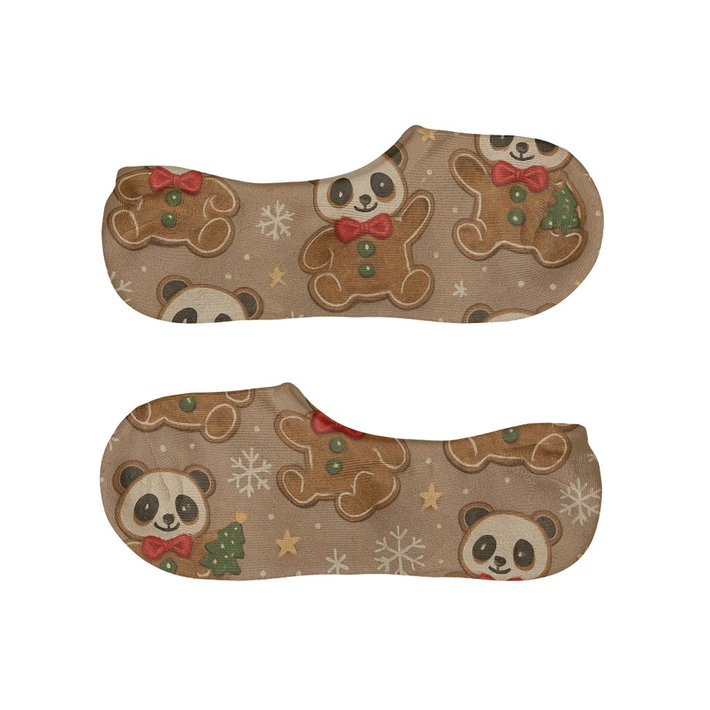 Panda Gingerbread Cookie Scatter On Warm Taupe designer print no-show socks