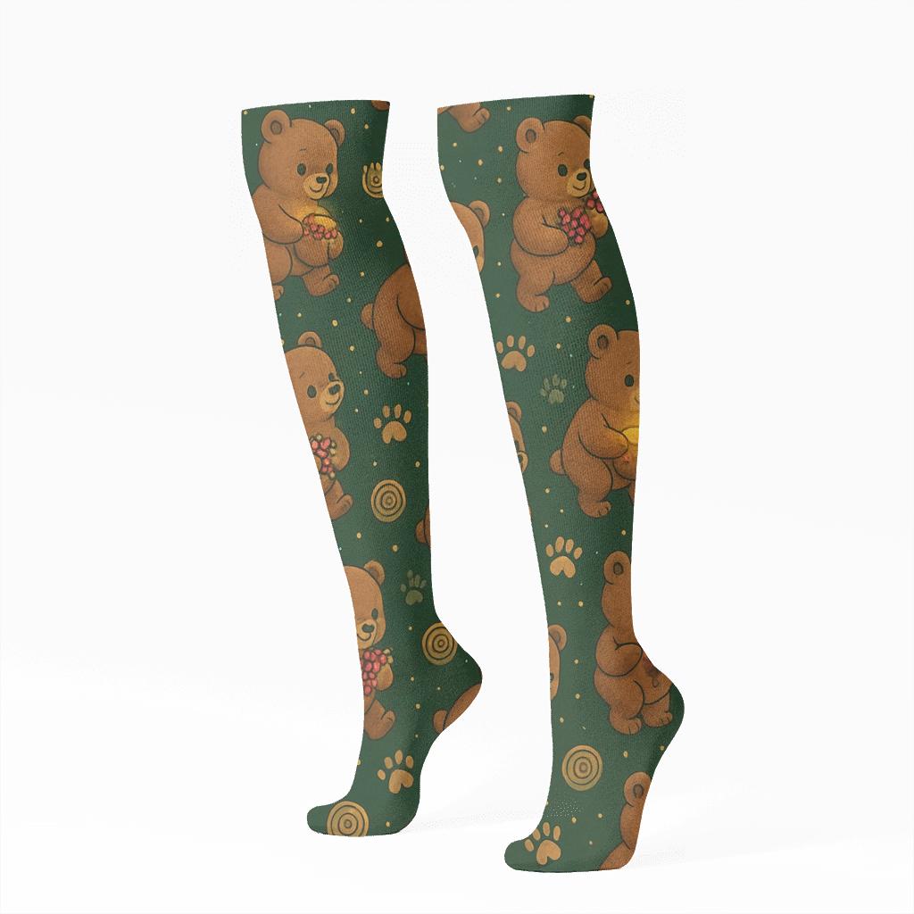 Celestial Forest Bear Cub Constellation Pattern custom knee-high socks