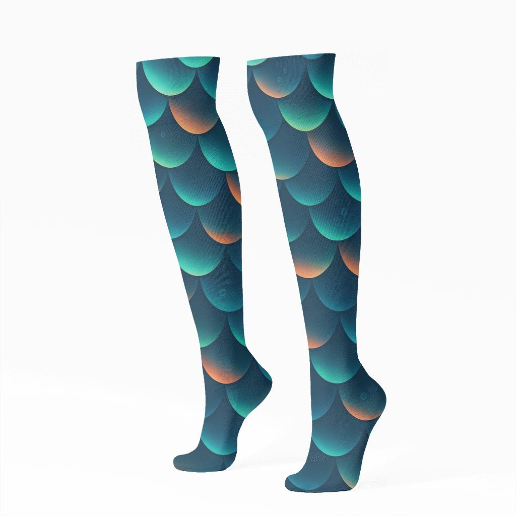 Fish Scale Aurora Tides Pattern personalized knee-high socks