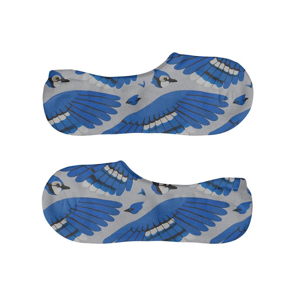 Blue Jay Wing Stripe Bands On Soft Gray breathable seamless no-show sockscustom no-show socks