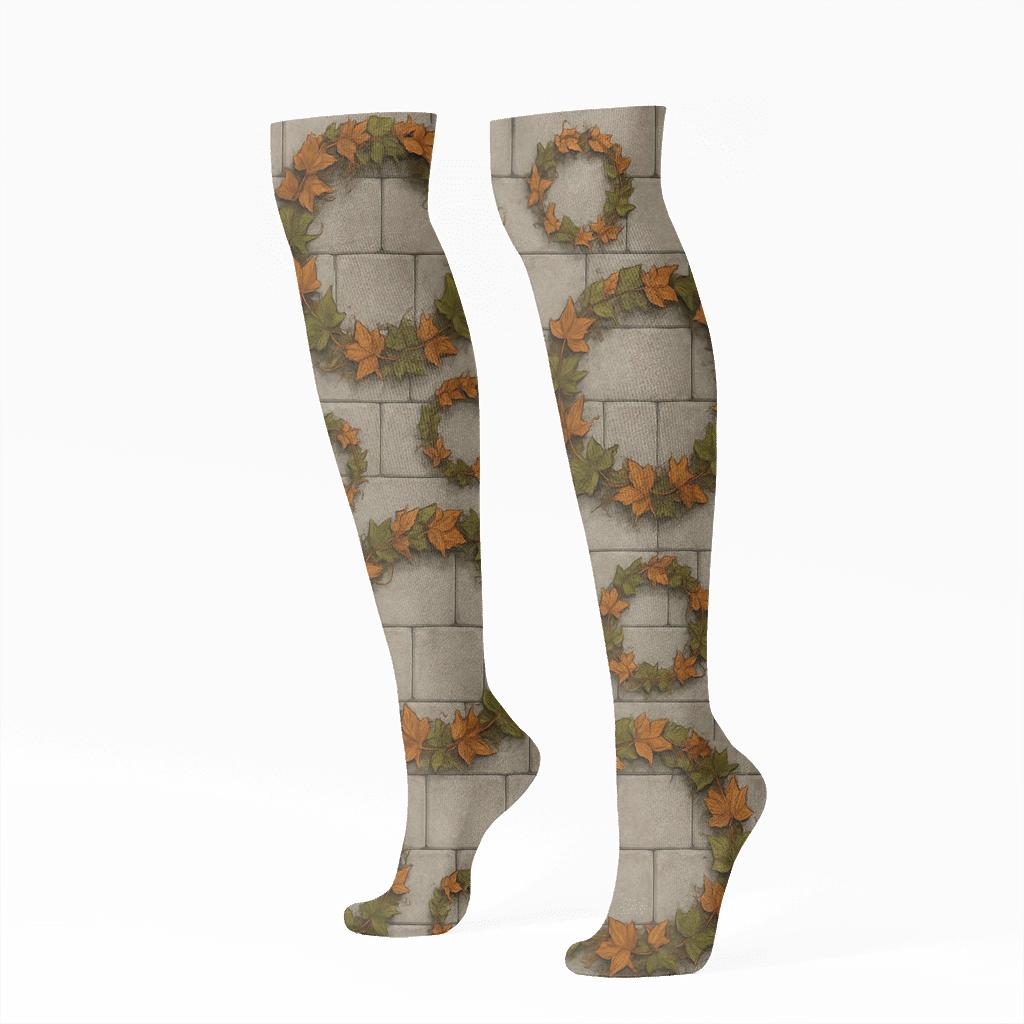 Autumn Ivy Medallion On Stone Blocks premium sports knee-high socks