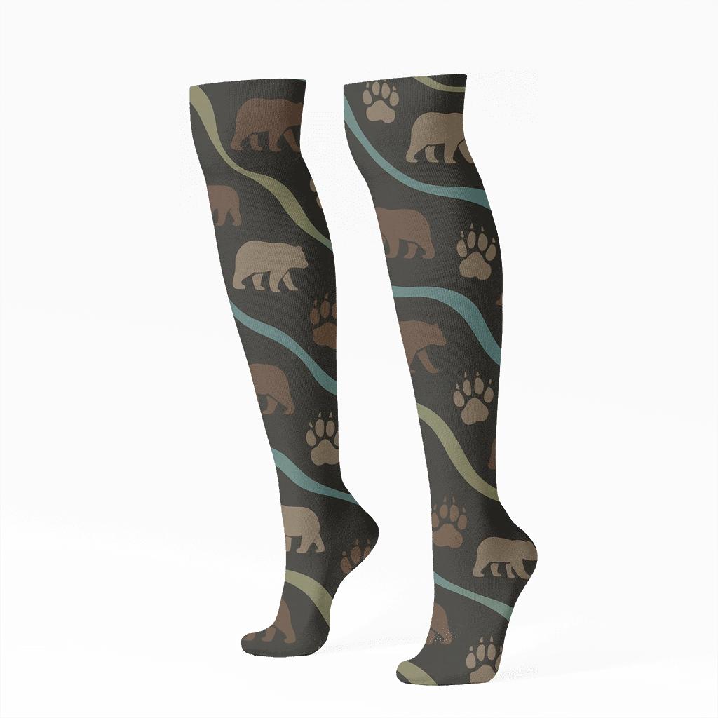 Aurora Trail Paw Prints Bear Edition trendy patterned knee-high socks