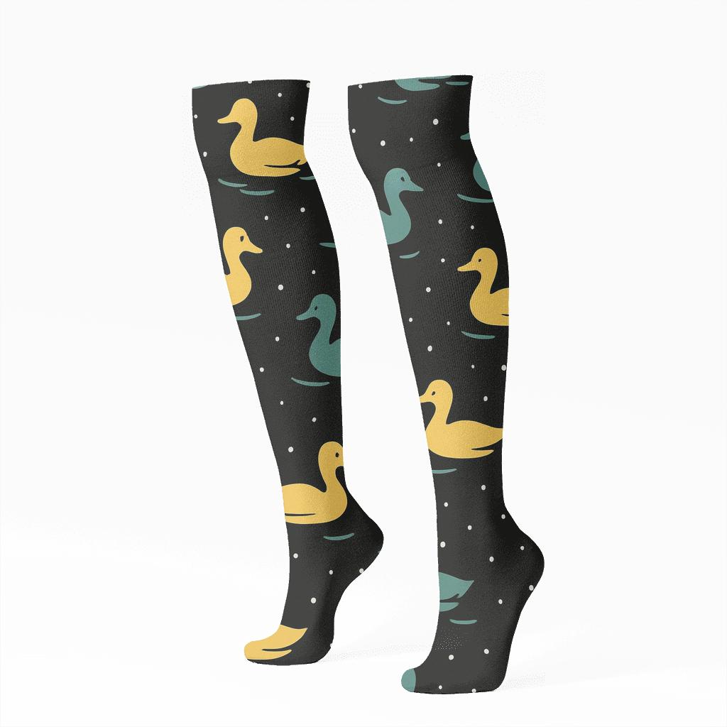 Celestial Pond Silhouette Pattern Duck personalized knee-high socks