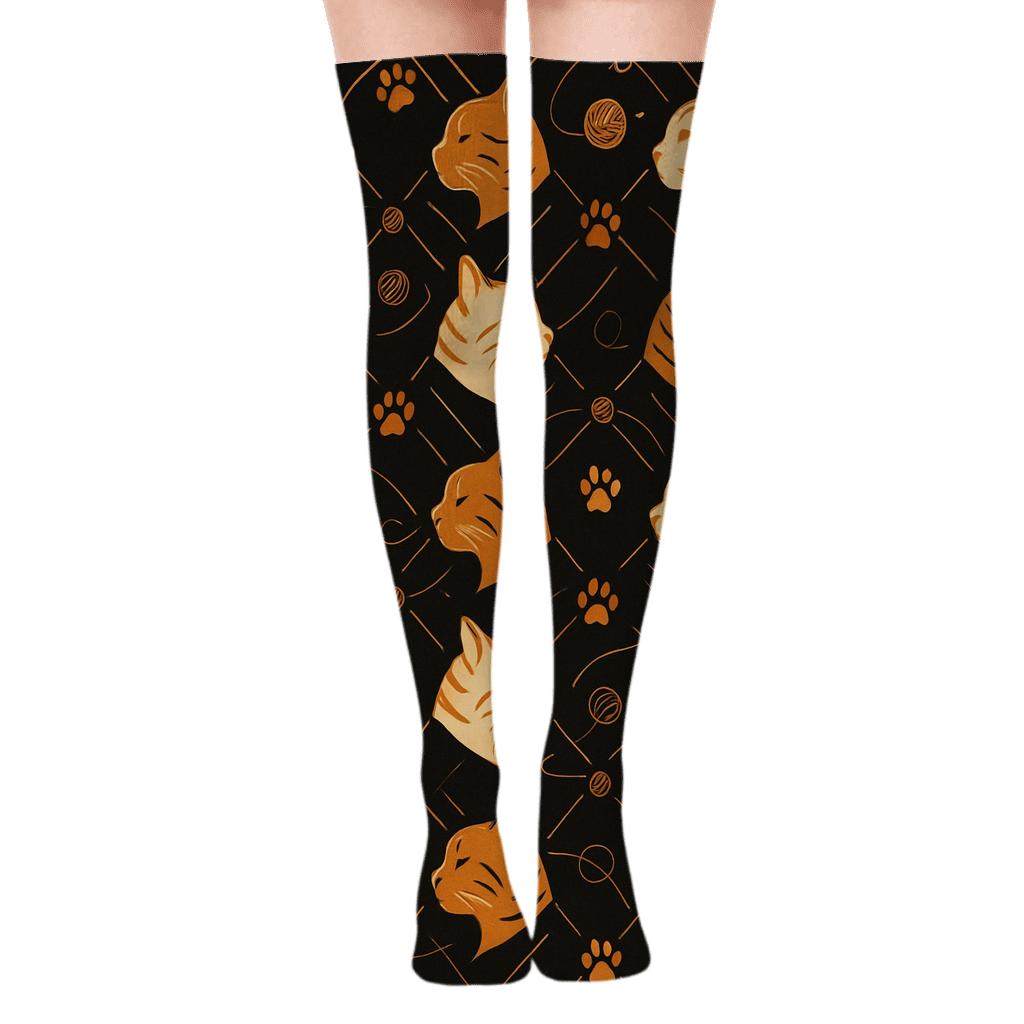 Cat Constellation Paw Lattice soft everyday over-the-knee socks