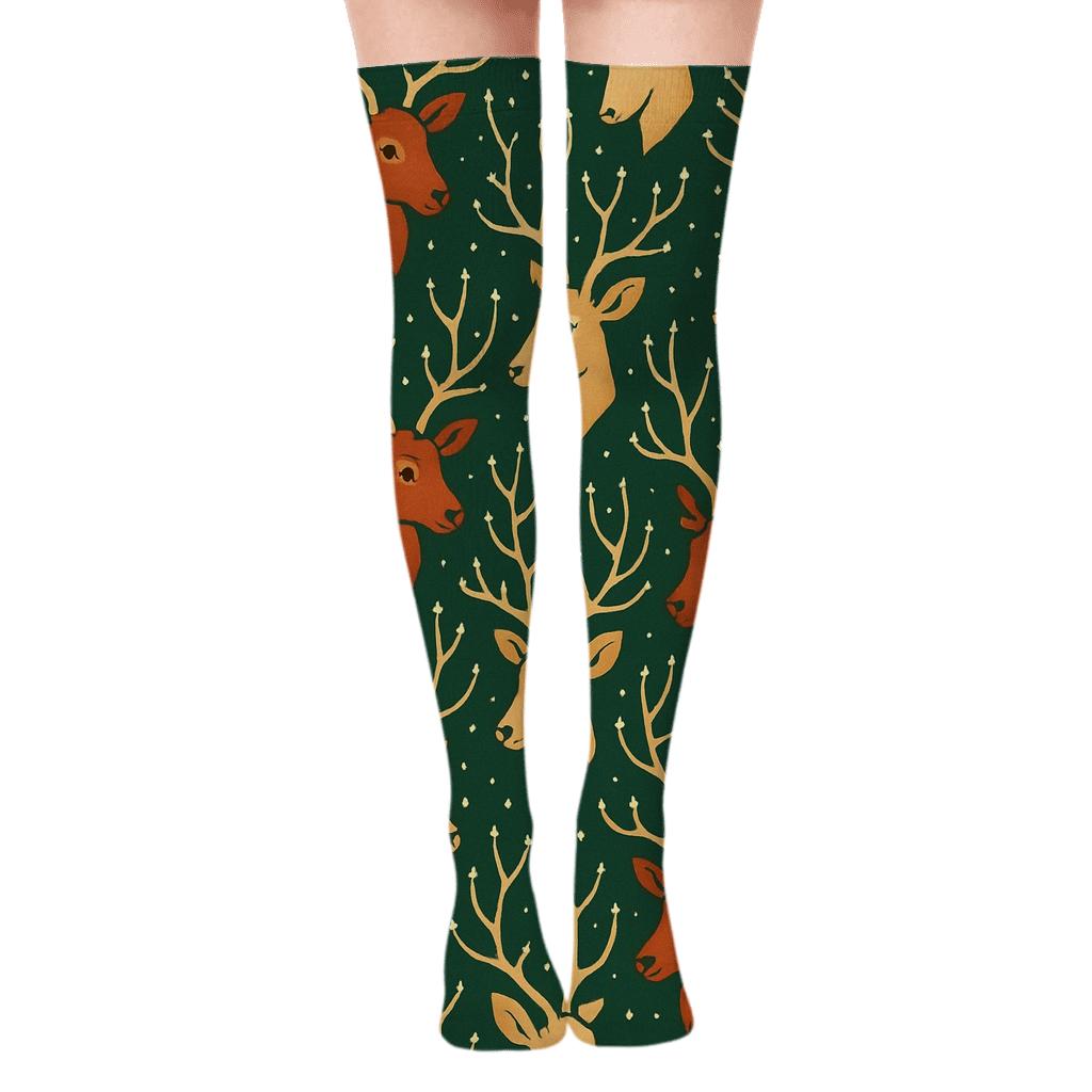 Moonlit Antler Constellations With Deer Echoes designer print over-the-knee socks