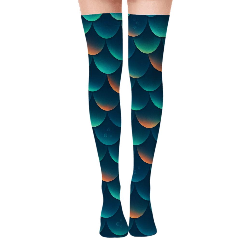 Fish Scale Aurora Tides Pattern custom over-the-knee socks
